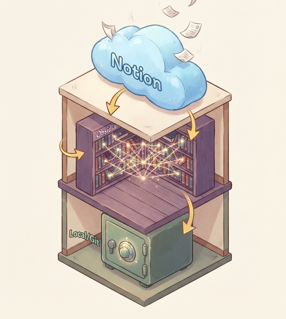 3階建て倉庫（Notion / Obsidian / Local/Git）